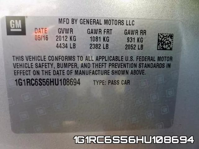 1G1RC6S56HU108694 фото 2