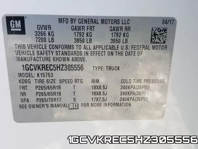 1GCVKREC5HZ305556 фото 2