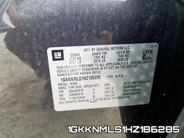 1GKKNMLS1HZ186285 фото 2