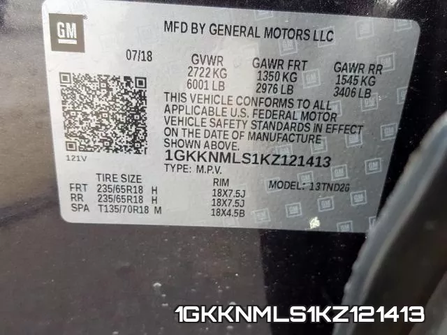 1GKKNMLS1KZ121413 фото 2