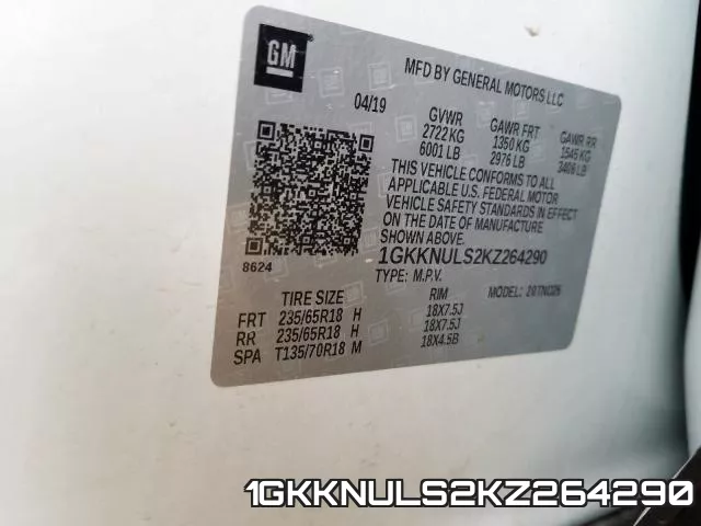 1GKKNULS2KZ264290 фото 2