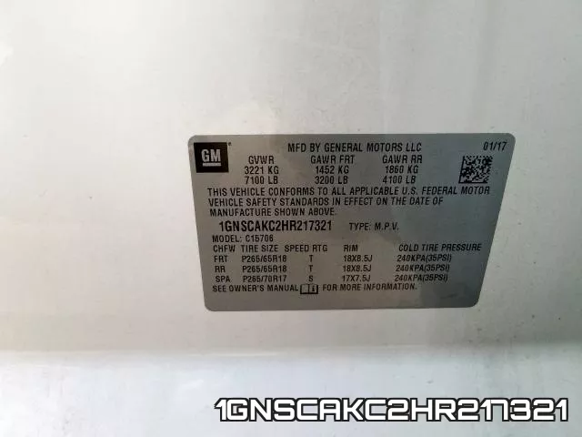 1GNSCAKC2HR217321 фото 2