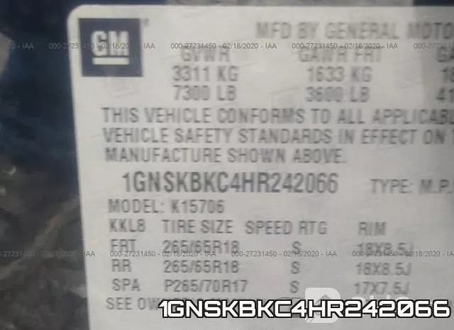 1GNSKBKC4HR242066 фото 10