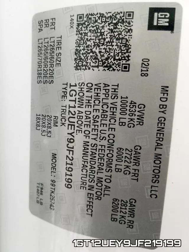 1GT12UEY9JF219199 фото 2