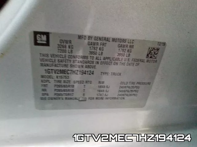 1GTV2MEC7HZ194124 фото 2