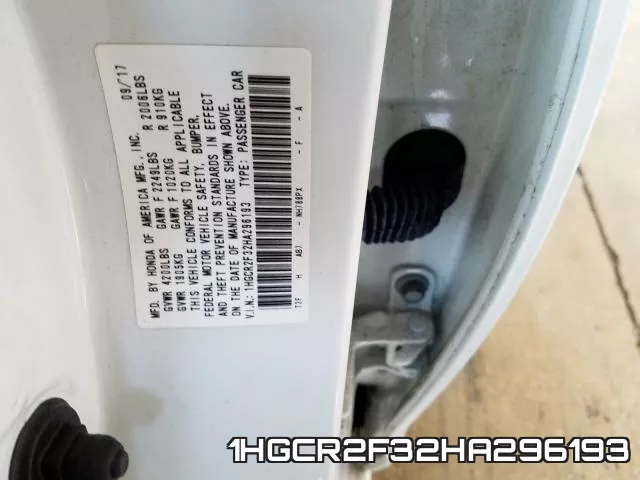 1HGCR2F32HA296193 фото 2