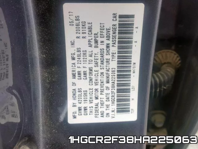 1HGCR2F38HA225063 фото 2