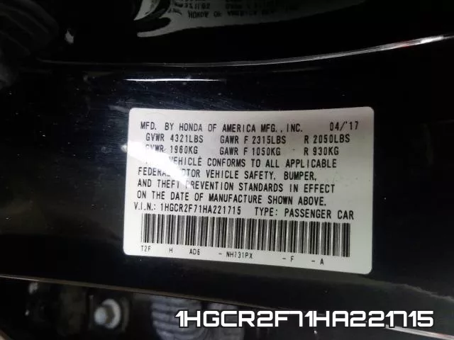 1HGCR2F71HA221715 фото 2