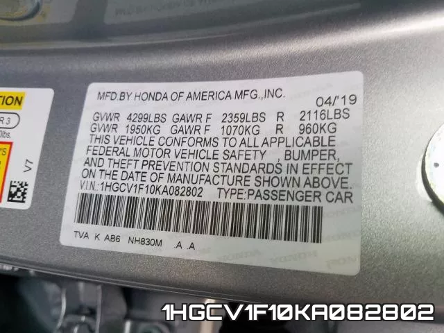 1HGCV1F10KA082802 фото 2
