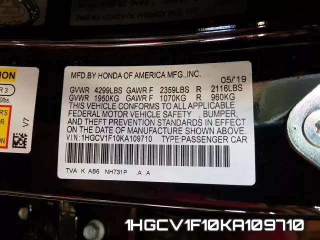 1HGCV1F10KA109710 фото 2
