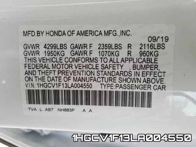 1HGCV1F13LA004550 фото 2