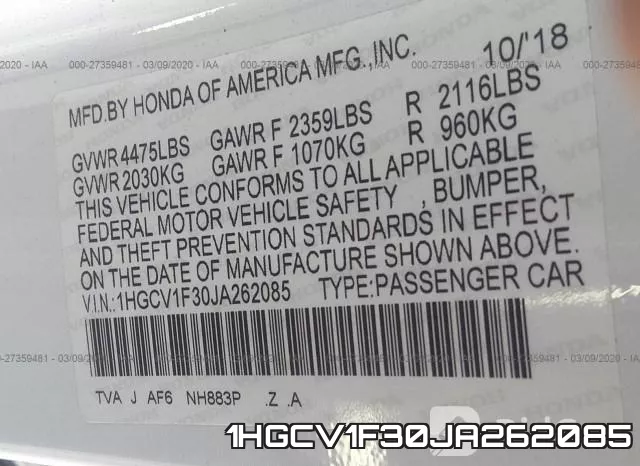 1HGCV1F30JA262085 фото 10