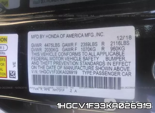 1HGCV1F33KA026919 фото 10