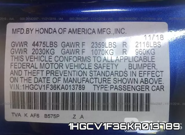 1HGCV1F36KA013789 фото 10