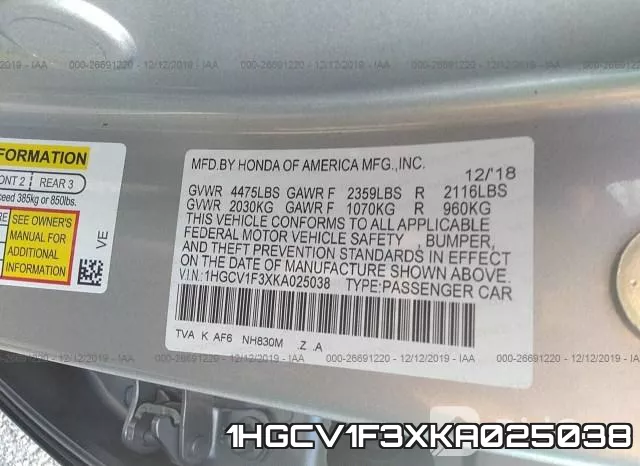 1HGCV1F3XKA025038 фото 10