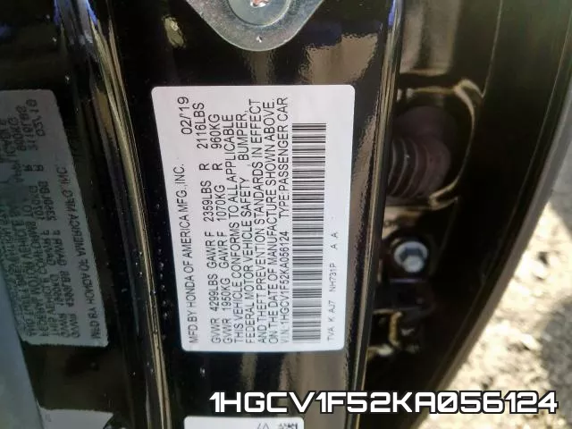 1HGCV1F52KA056124 фото 2
