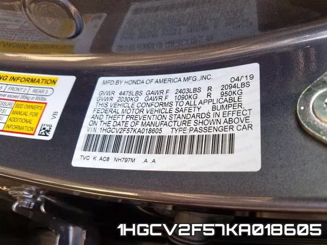 1HGCV2F57KA018605 фото 2