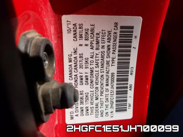 2HGFC1E51JH700099 фото 2