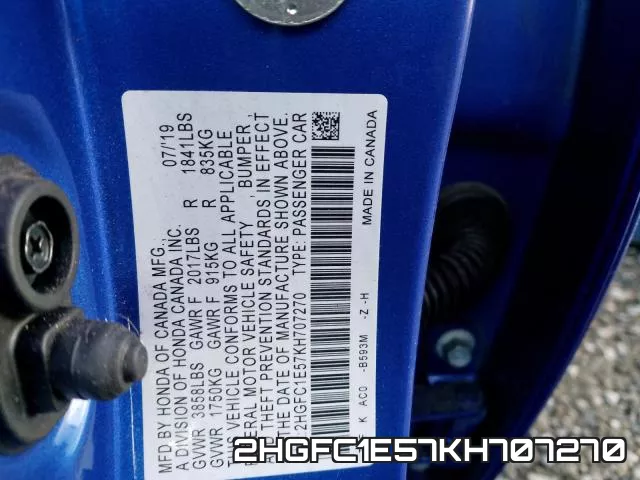 2HGFC1E57KH707270 фото 2