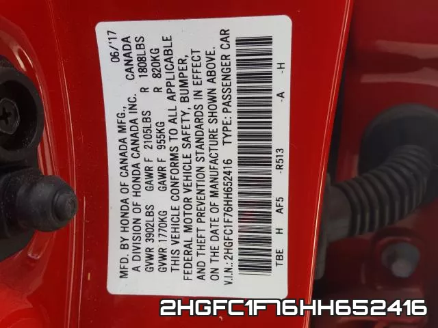 2HGFC1F76HH652416 фото 2