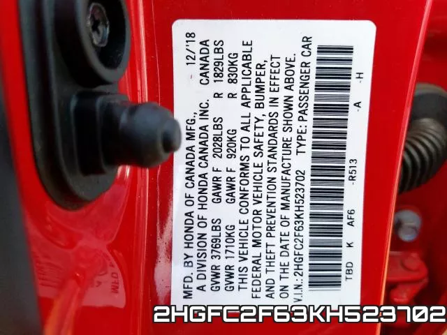 2HGFC2F63KH523702 фото 2