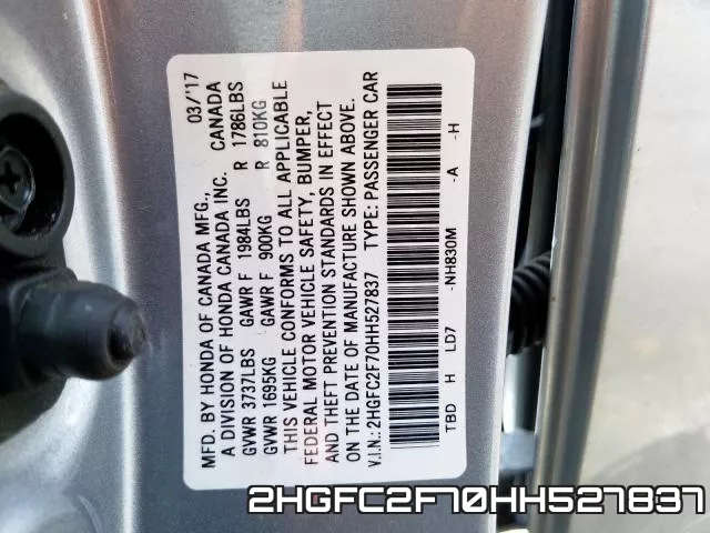 2HGFC2F70HH527837 фото 2