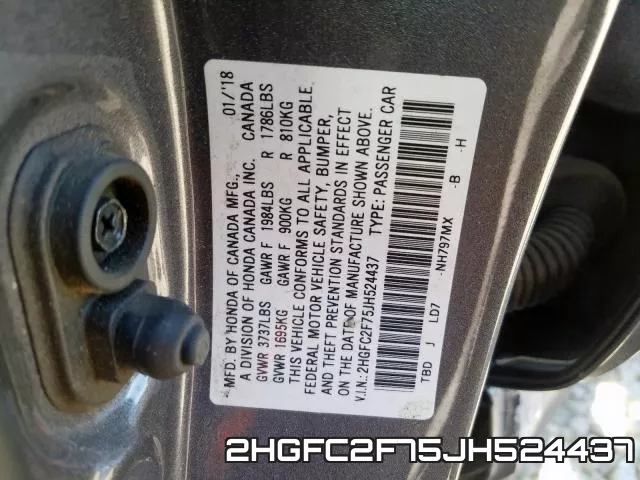 2HGFC2F75JH524437 фото 2