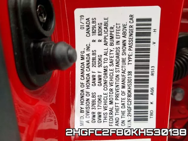 2HGFC2F80KH530138 фото 2