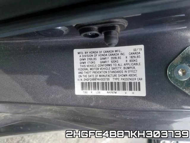 2HGFC4B87KH303739 фото 2