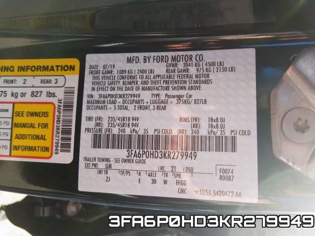 3FA6P0HD3KR279949 фото 2