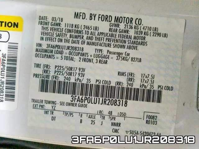 3FA6P0LU1JR208318 фото 2