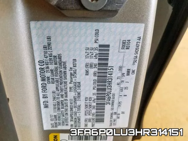 3FA6P0LU3HR314151 фото 2