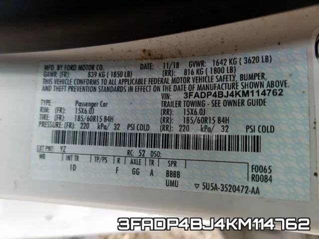 3FADP4BJ4KM114762 фото 2