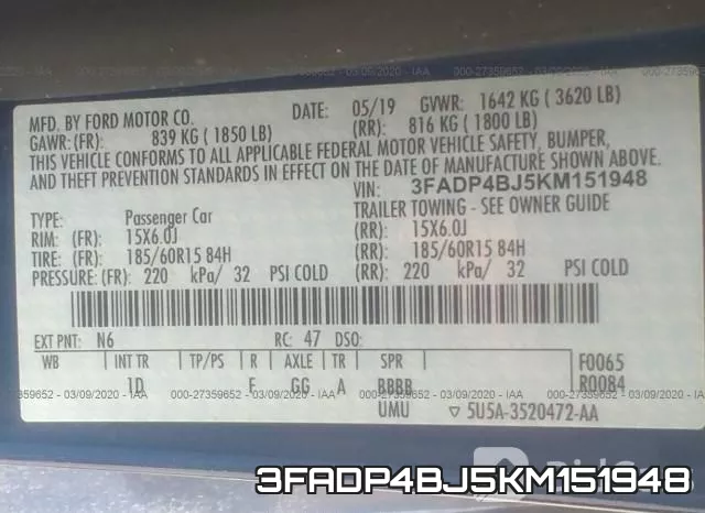 3FADP4BJ5KM151948 фото 10