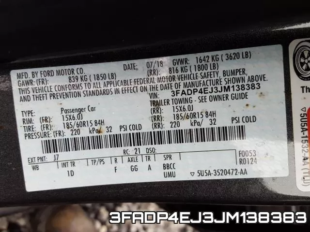 3FADP4EJ3JM138383 фото 2