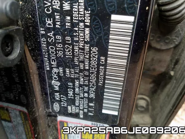 3KPA25AB6JE089206 фото 2