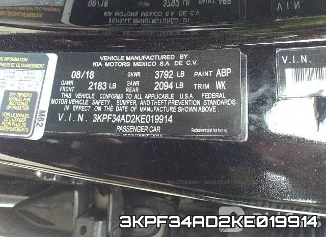 3KPF34AD2KE019914 фото 10