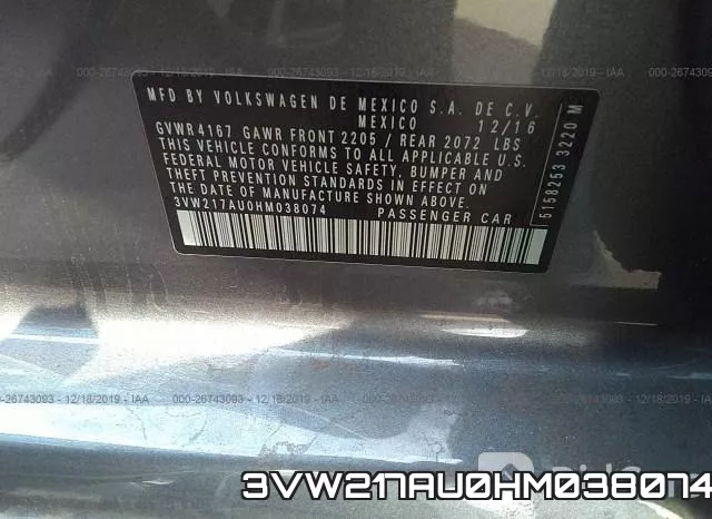 3VW217AU0HM038074 фото 10