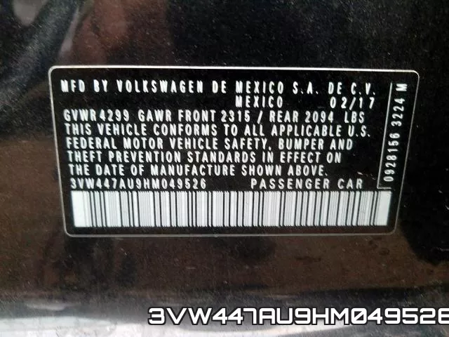 3VW447AU9HM049526 фото 2