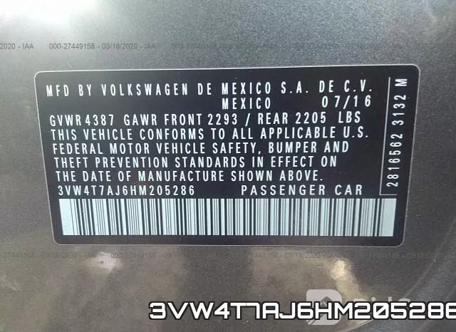 3VW4T7AJ6HM205286 фото 10
