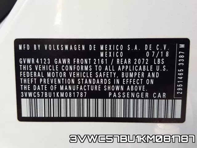 3VWC57BU1KM081787 фото 2
