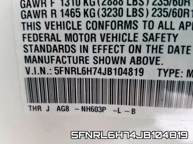 5FNRL6H74JB104819 фото 2