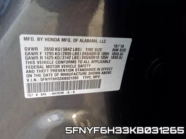 5FNYF6H33KB031265 фото 2