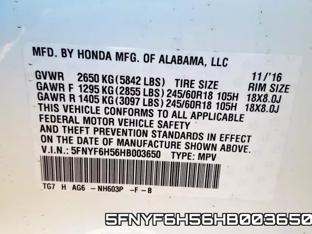 5FNYF6H56HB003650 фото 2