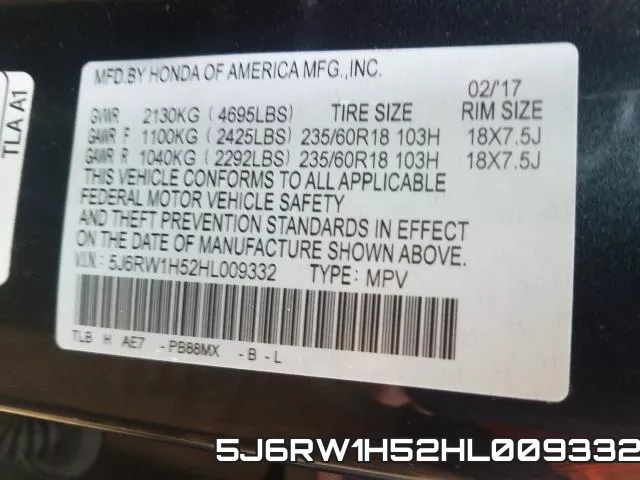 5J6RW1H52HL009332 фото 2