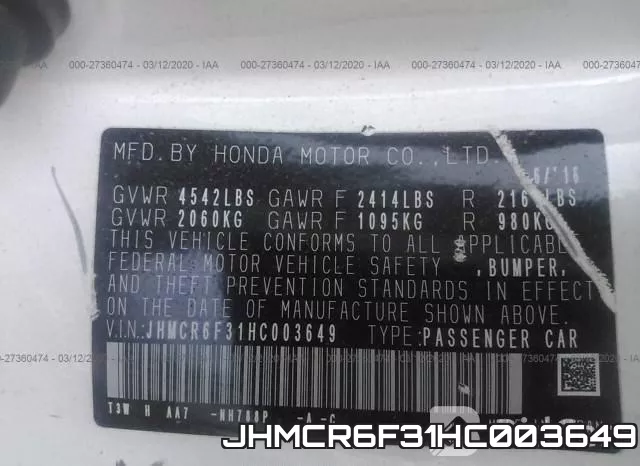 JHMCR6F31HC003649 фото 10
