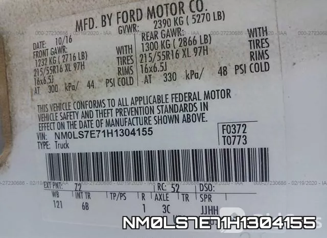 NM0LS7E71H1304155 фото 10