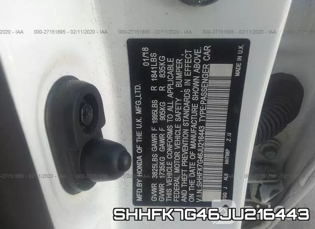 SHHFK7G46JU216443 фото 10