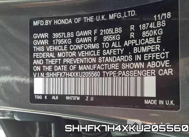 SHHFK7H4XKU205560 фото 10