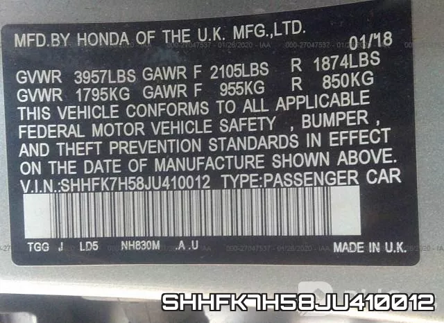 SHHFK7H58JU410012 фото 10